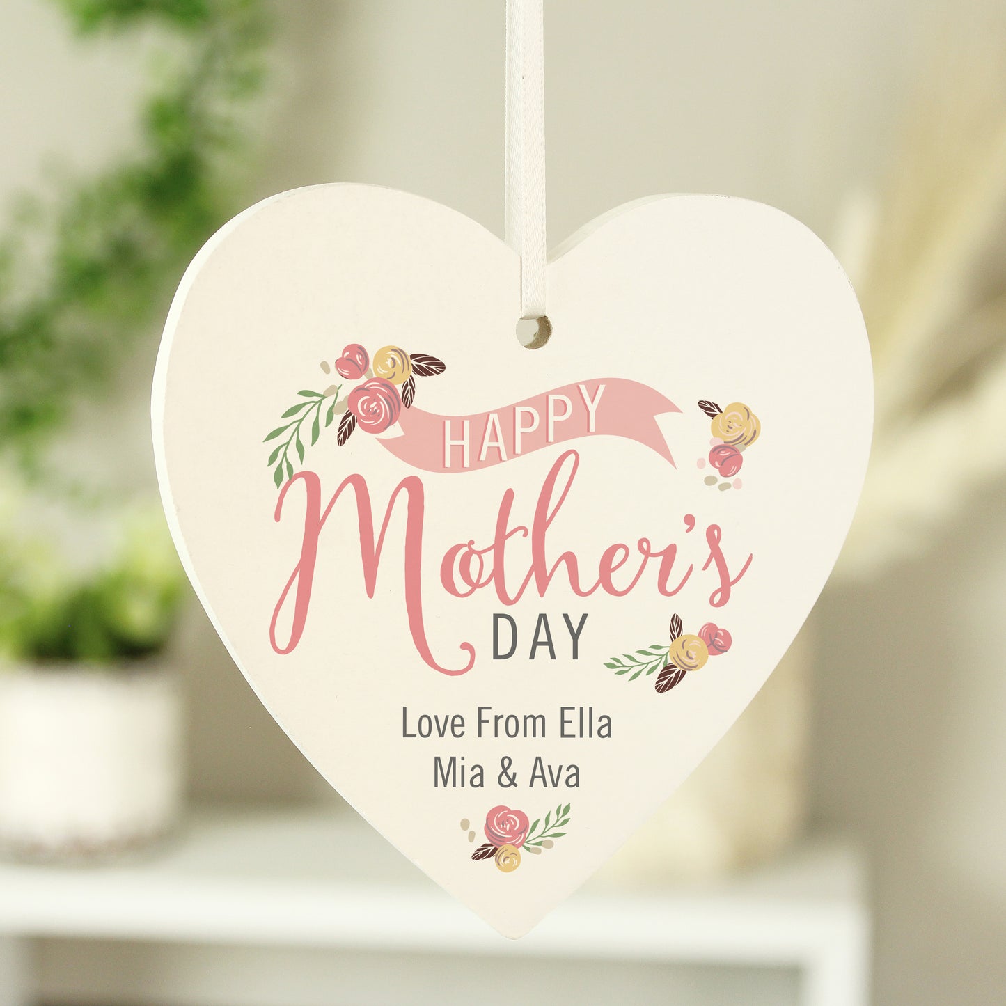 Personalised Floral Bouquet Mother's Day Wooden Heart Decoration - image 2