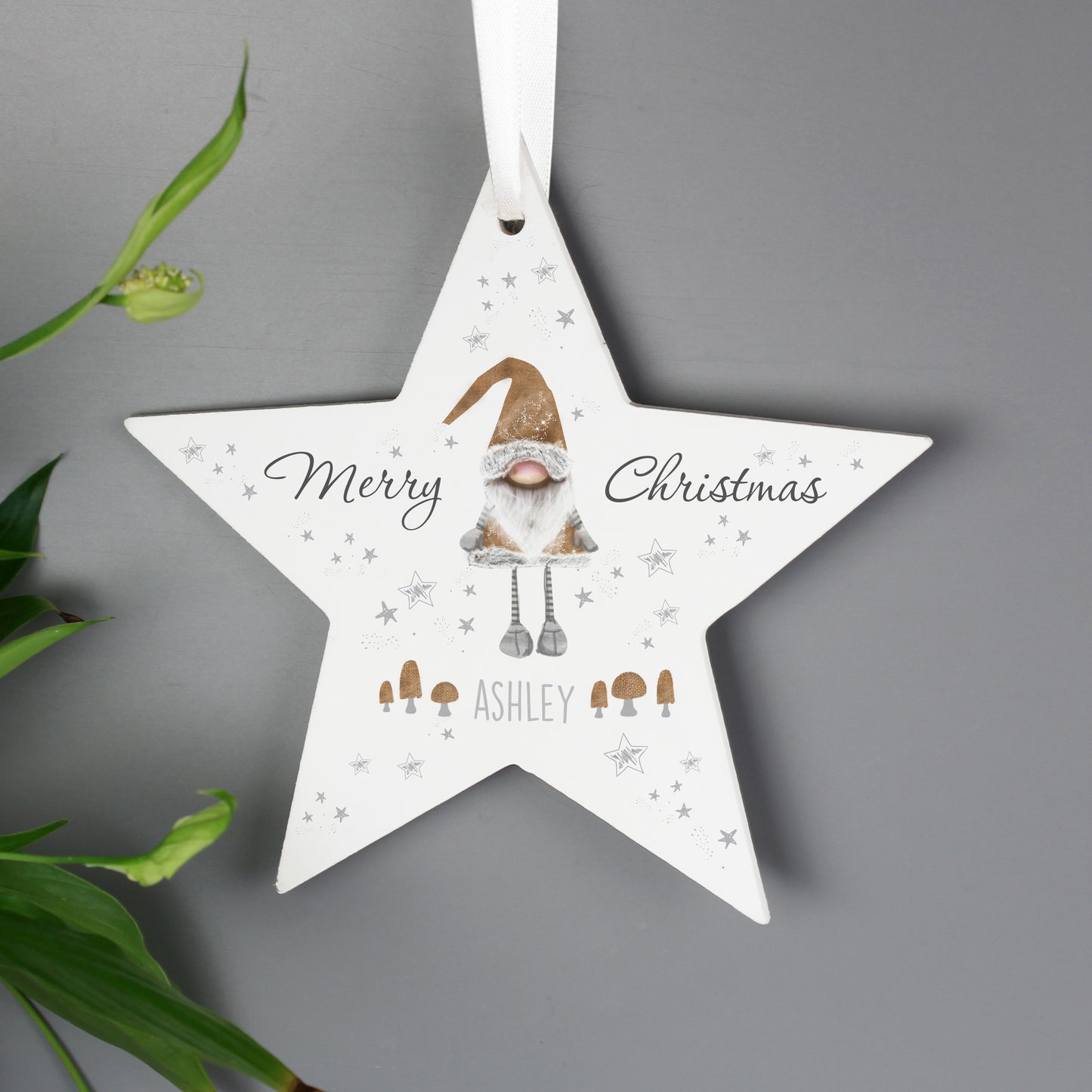 Personalised Christmas Gonk Wooden Star Decoration - image 3