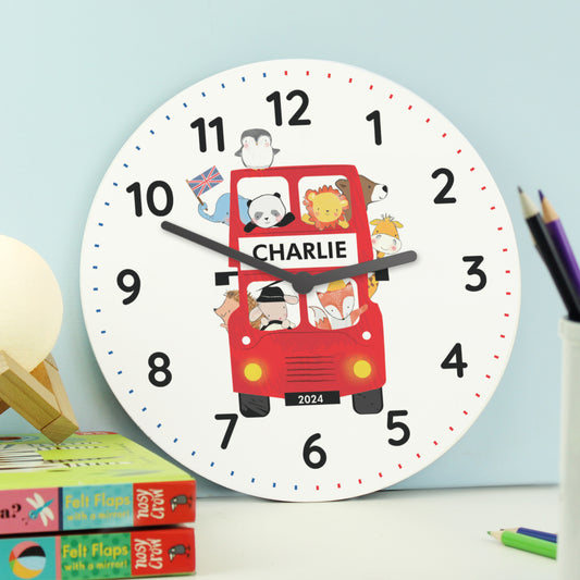 Personalised London Animal Bus Wooden Clock - image 2