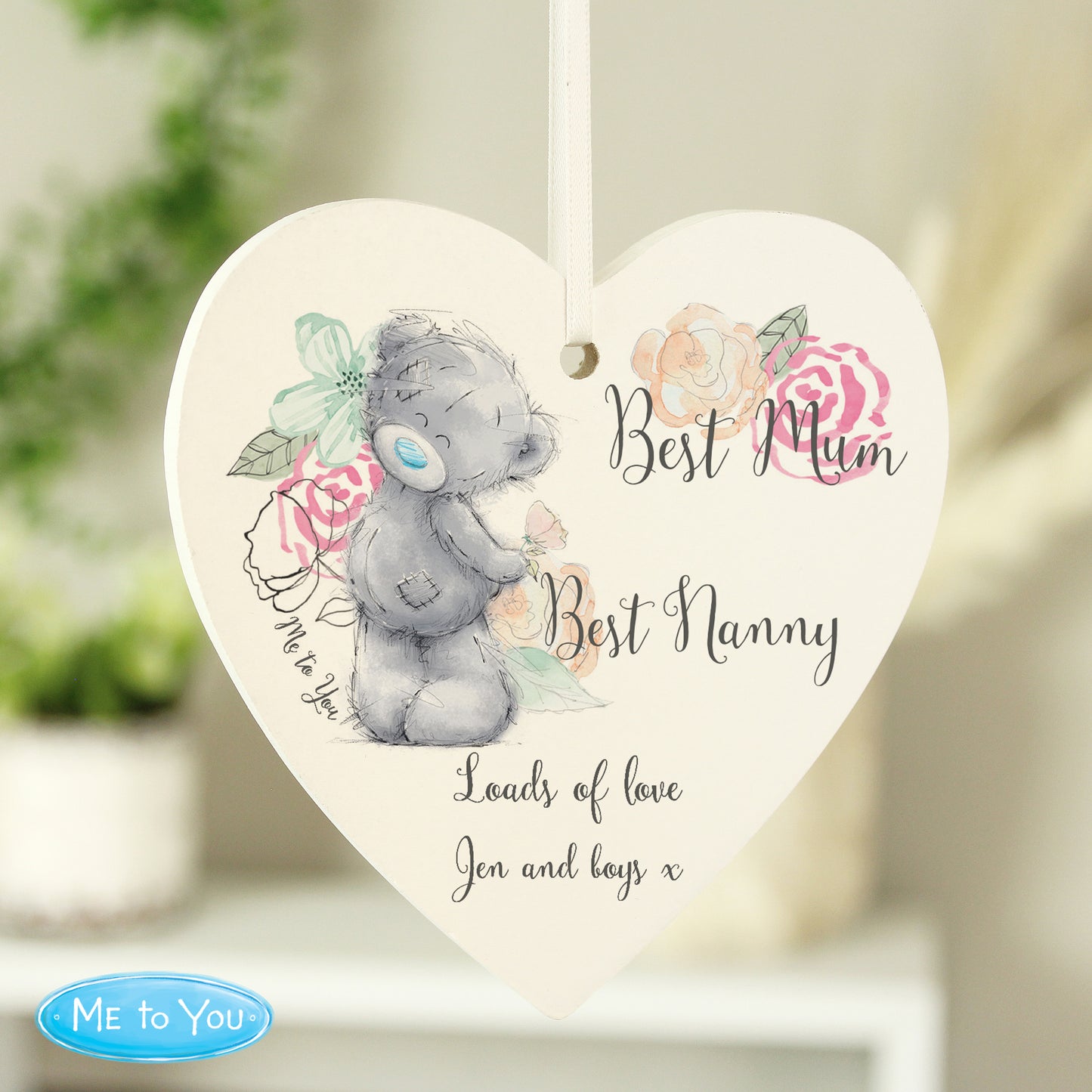 Personalised Me to You Floral Wooden Heart Decoration - image 3