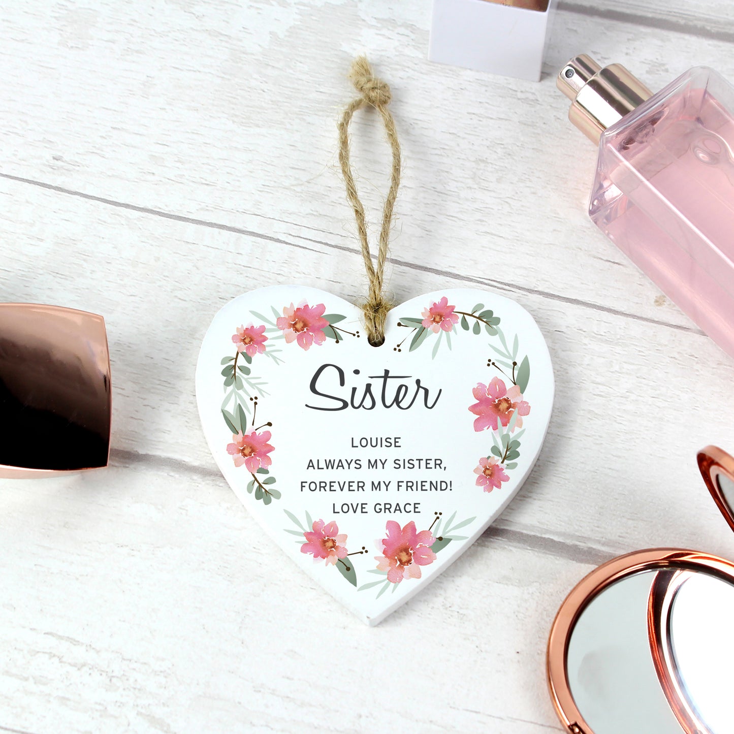 Personalised Floral Sentimental Wooden Heart Decoration - image 9