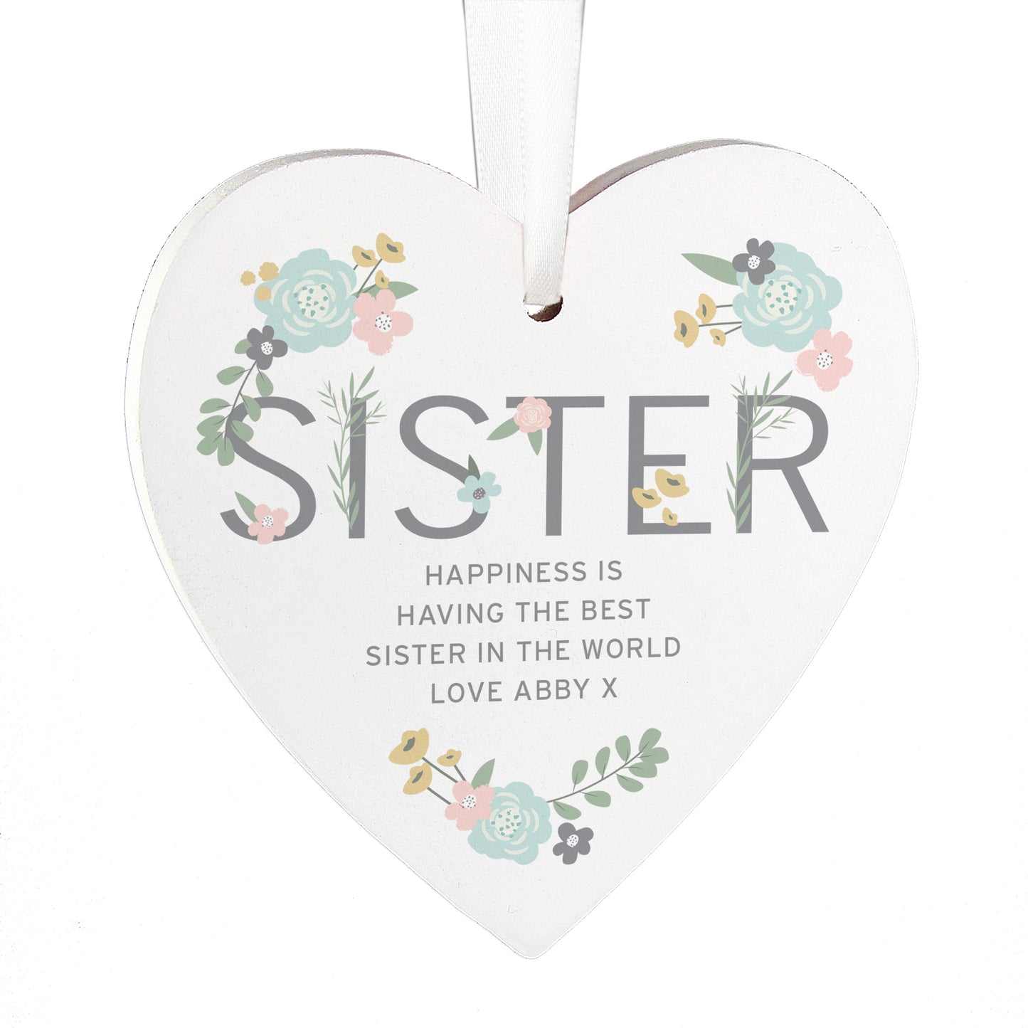 Personalised Sister Floral Wooden Heart Decoration - image 4