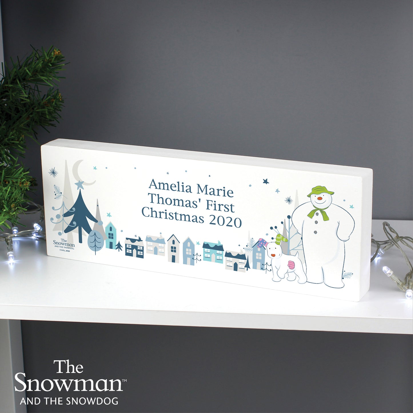 Personalised The Snowman and the Snowdog Wooden Mantel Decoration - image 6