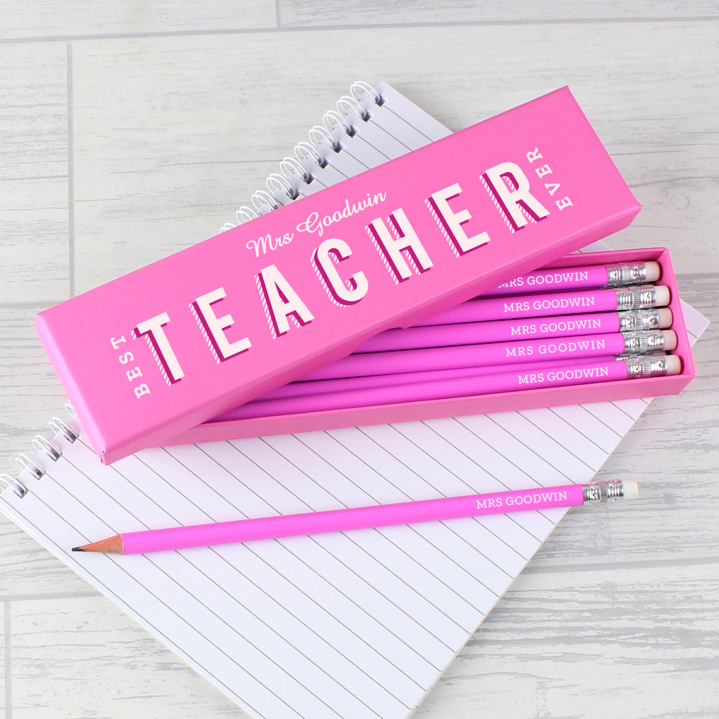 Personalised Best Teacher Ever Box and 12 Pink HB Pencils - image 3