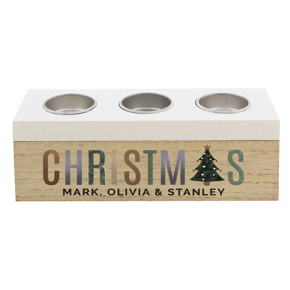 Personalised Christmas Tree Triple Tea Light Box - image 4