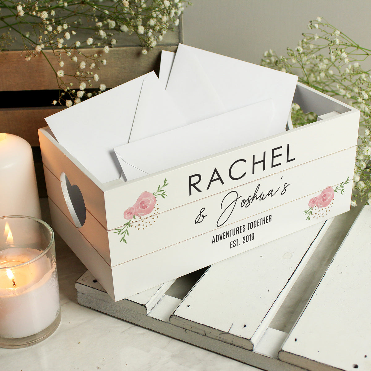 Personalised Abstract Rose White Wooden Crate - image 4