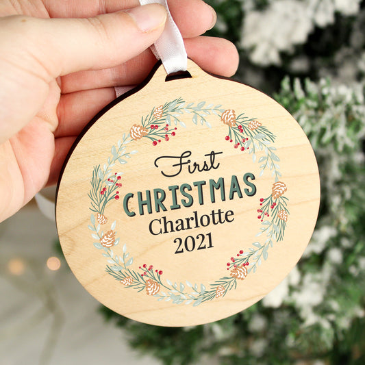 Personalised Wreath Round Wooden Decoration - image 2