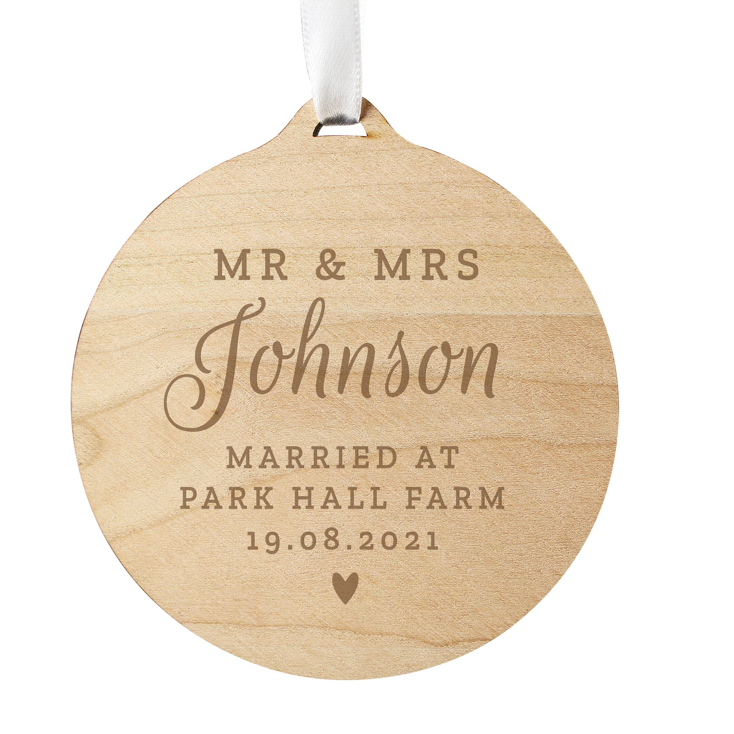 Personalised Mr & Mrs Round Wooden Decoration - image 4