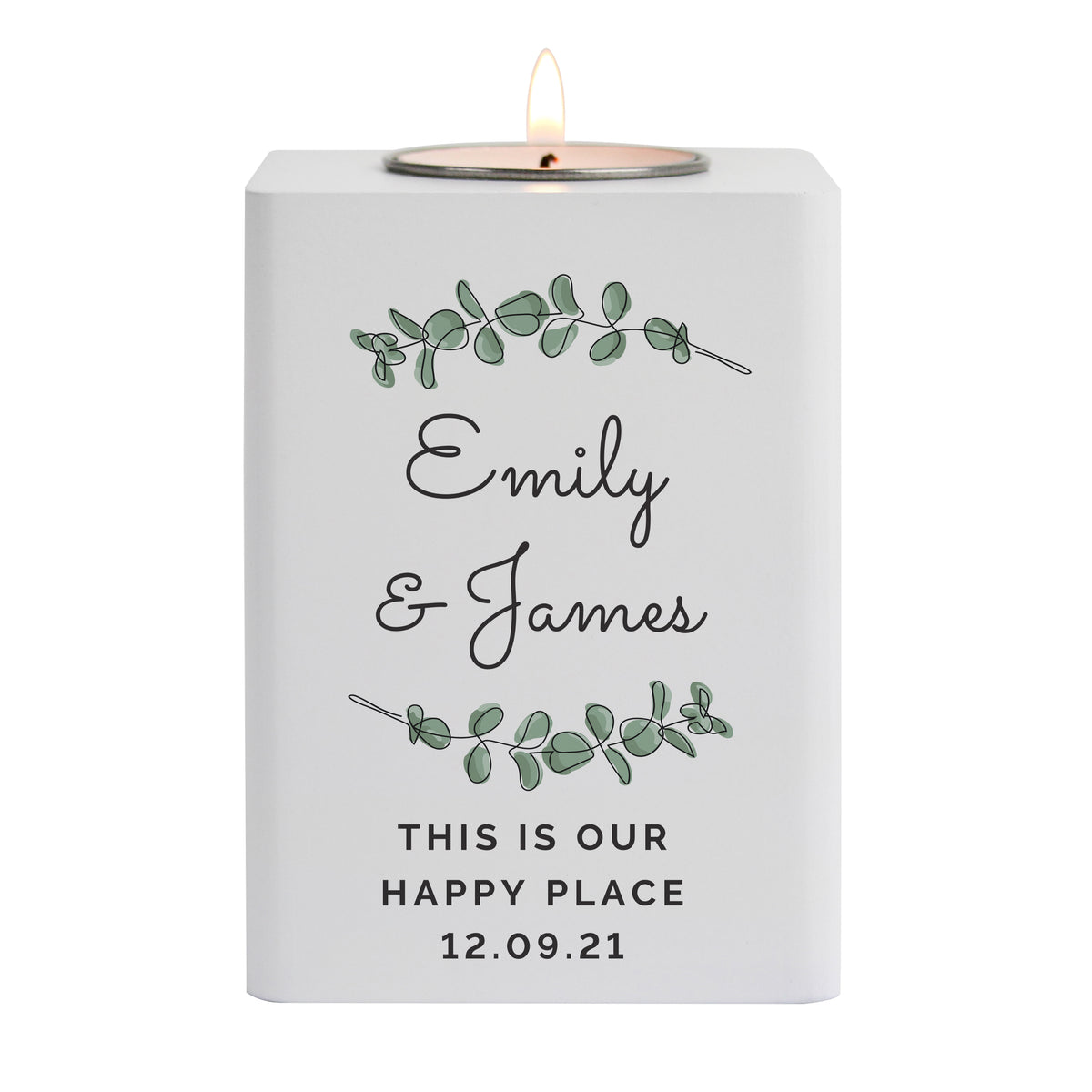 Personalised Botanical White Wooden Tea light Holder - image 5