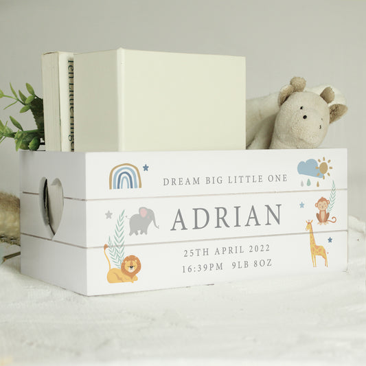 Personalised Safari Animals White Wooden Crate - image 2