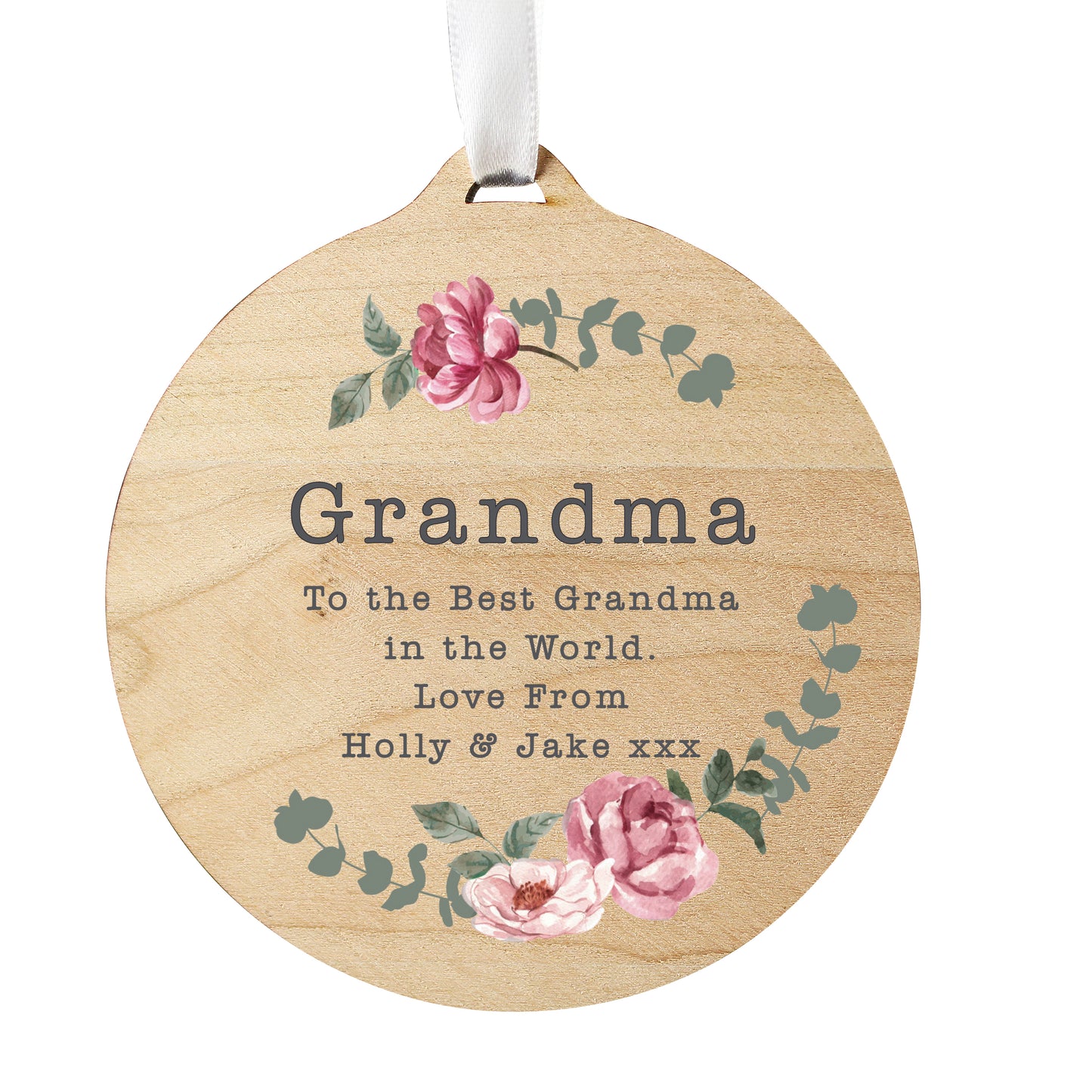 Personalised Floral Watercolour Round Wooden Decoration - image 4