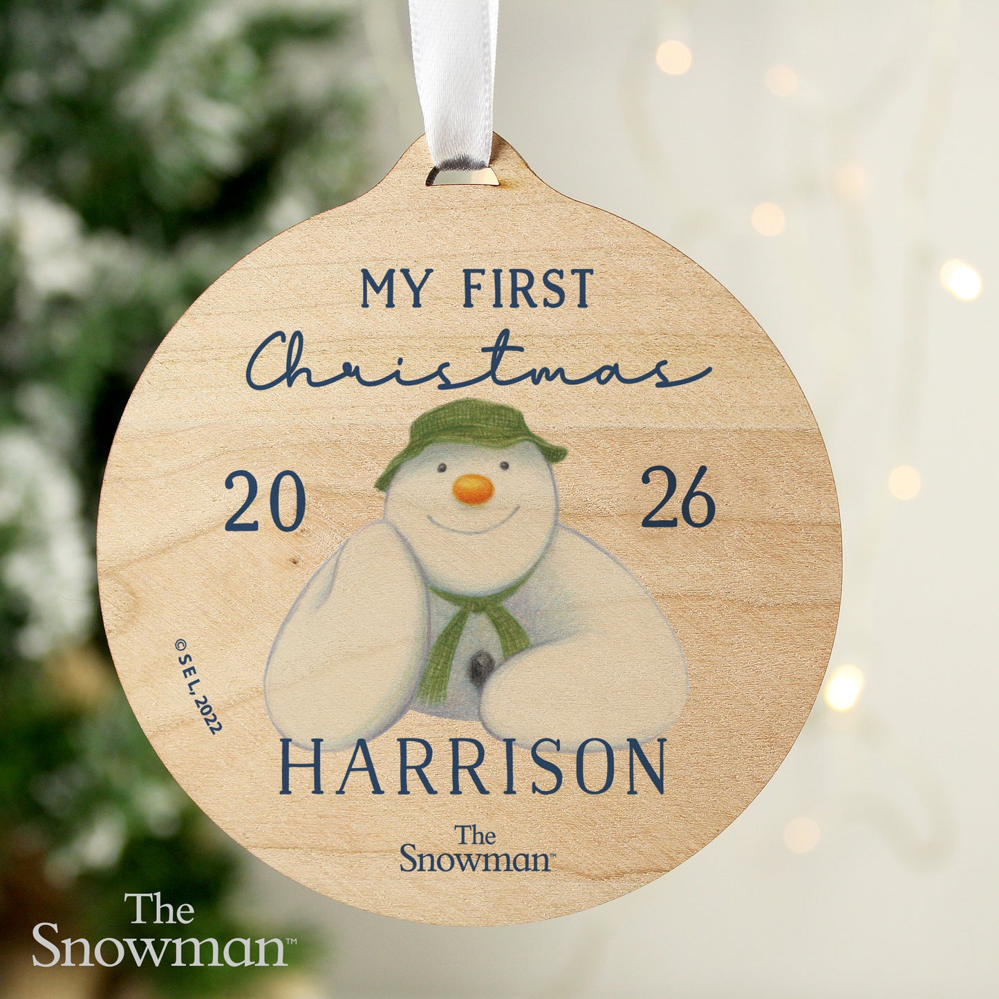 Personalised The Snowman My First Christmas Round Wooden Decoration - image 3