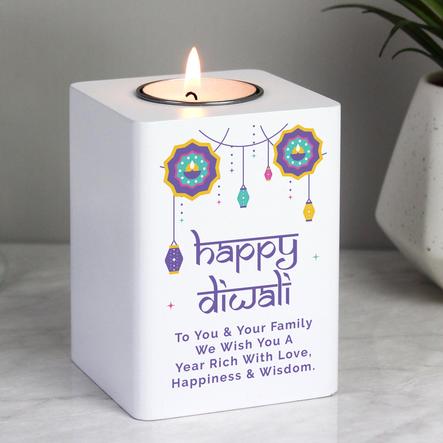 Personalised Diwali Wooden Tealight Holder - image 2