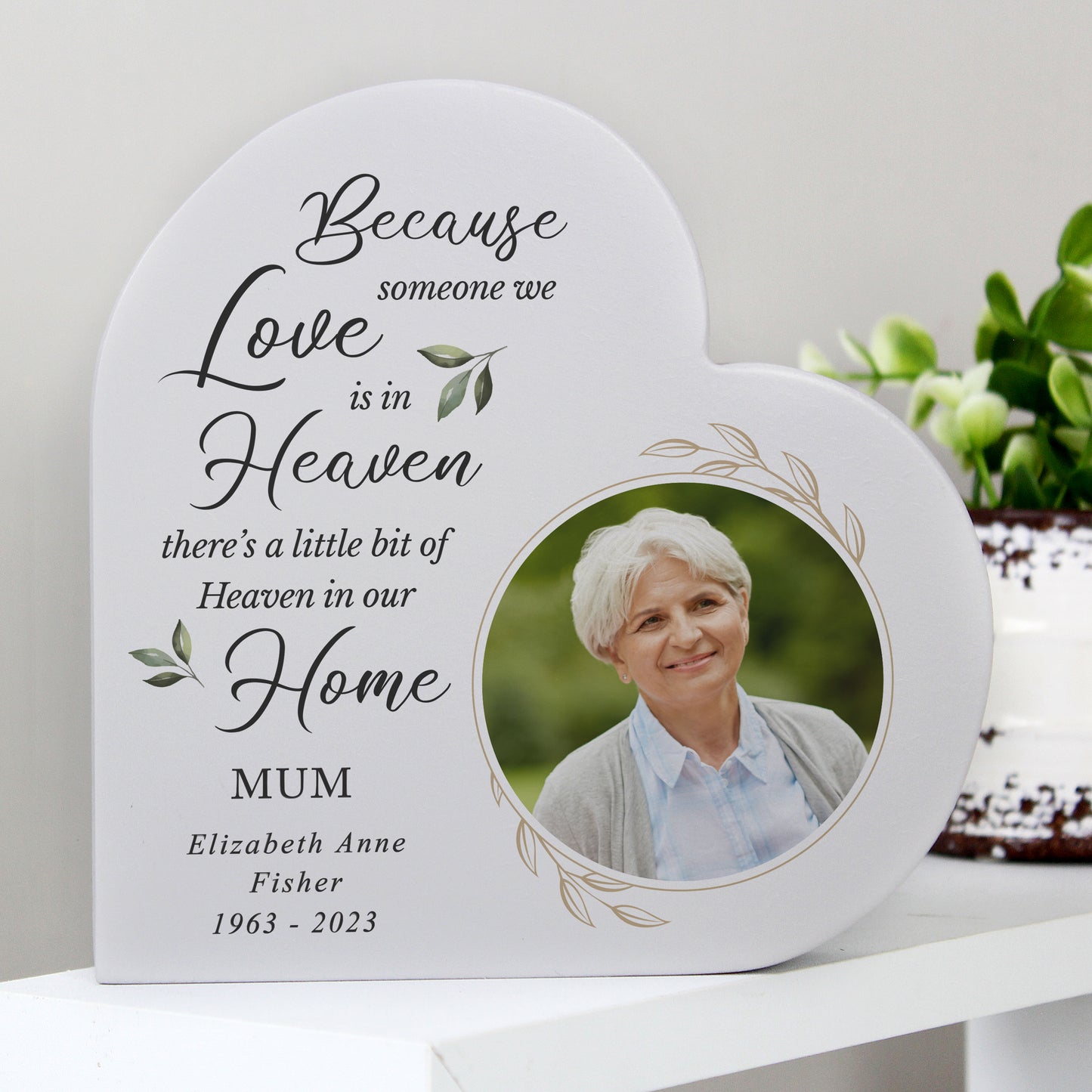 Personalised Botanical Memorial Photo Upload Free Standing Heart Ornament - image 3