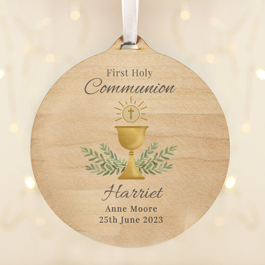 Personalised First Holy Communion Round Wooden Decoration - image 2