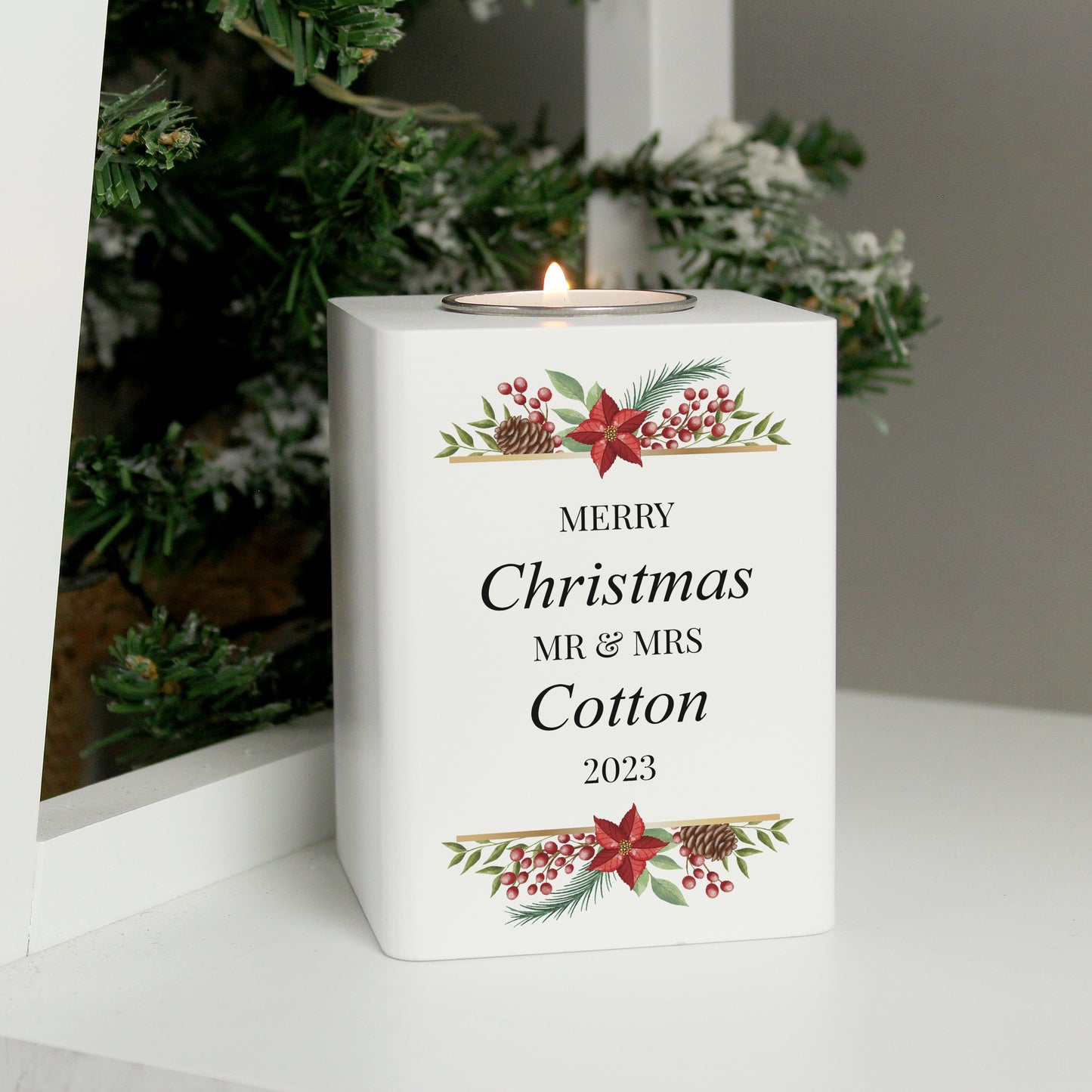 Personalised Christmas Wooden Tealight Holder - image 4