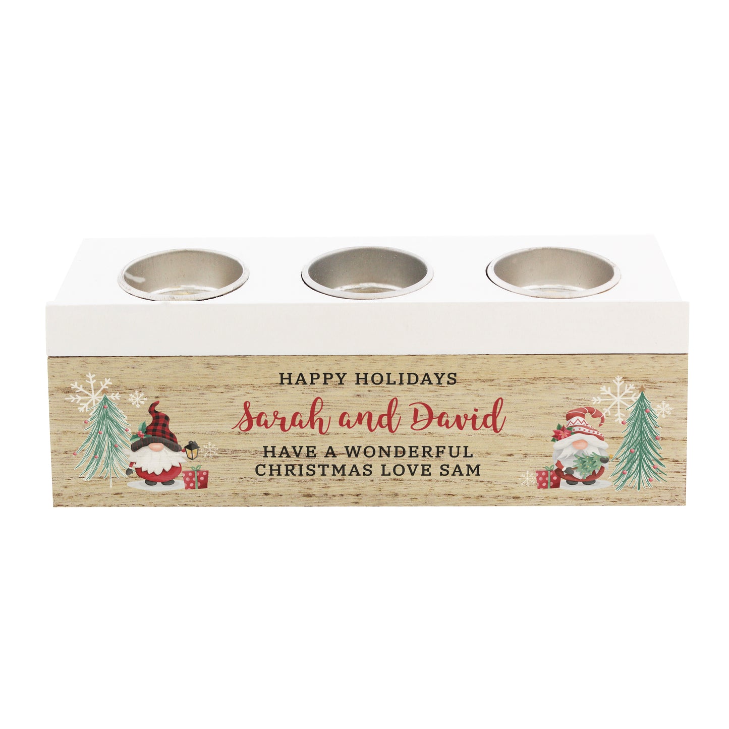 Personalised Christmas Gonk Triple Tea Light Box - image 5