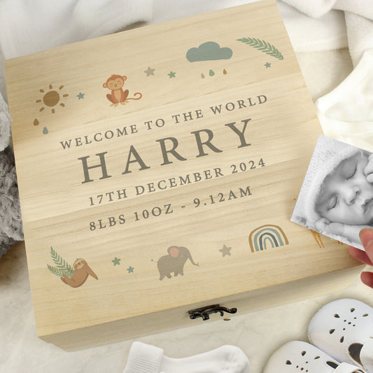 Personalised Safari Animals Large Wooden Keepsake Box - image 2