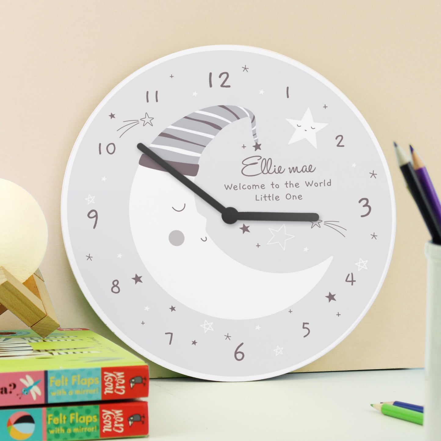 Personalised Moon Wooden Nursery Clock - image 4