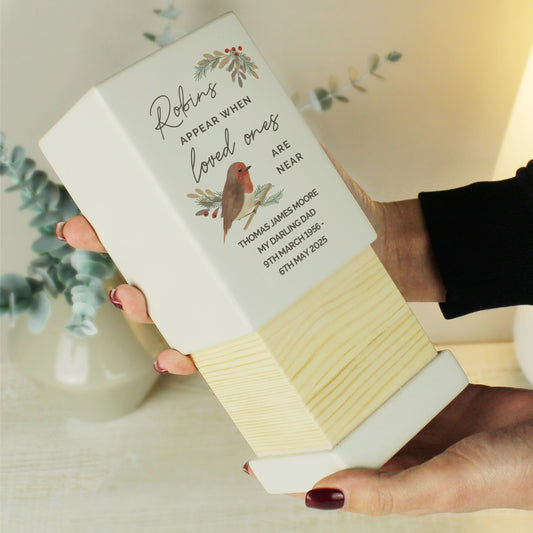 Personalised Robins Appear Small Wooden Urn - image 2