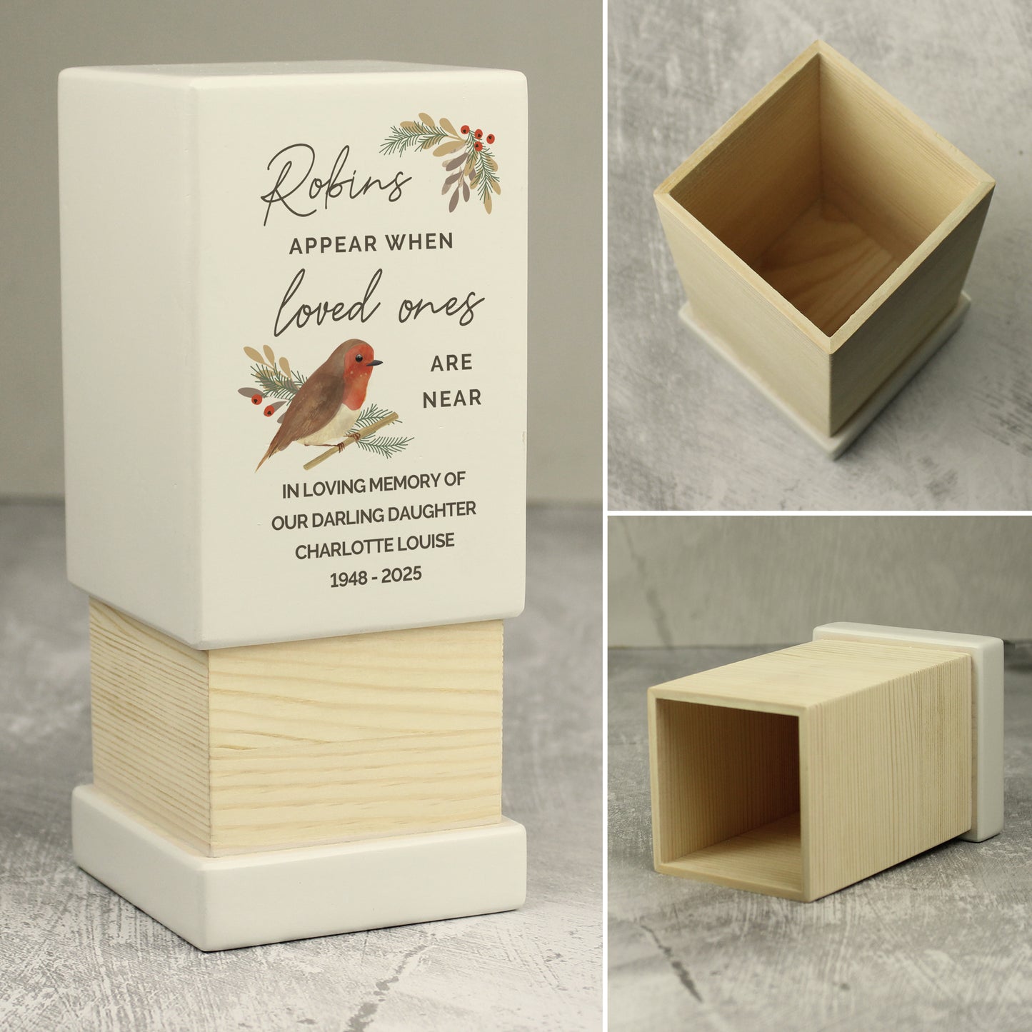 Personalised Robins Appear Small Wooden Urn - image 7