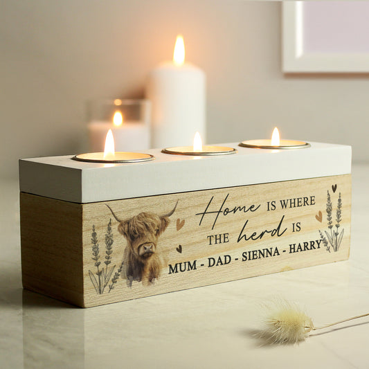 Personalised Highland Cow Triple Tea Light Box - image 2
