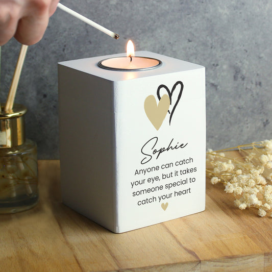 Personalised Hearts Wooden Tealight Holder - image 2
