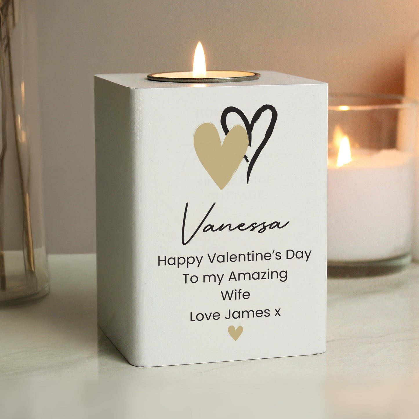Personalised Hearts Wooden Tealight Holder - image 3