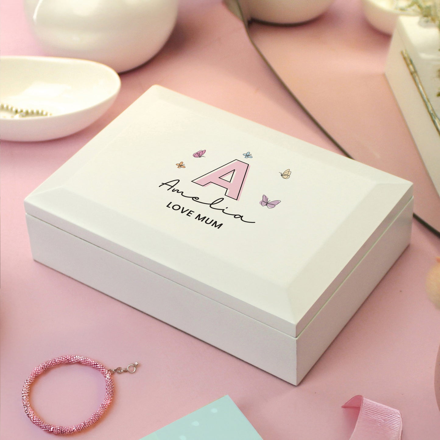 Personalised Butterfly Initial Wooden Jewellery Box - image 3