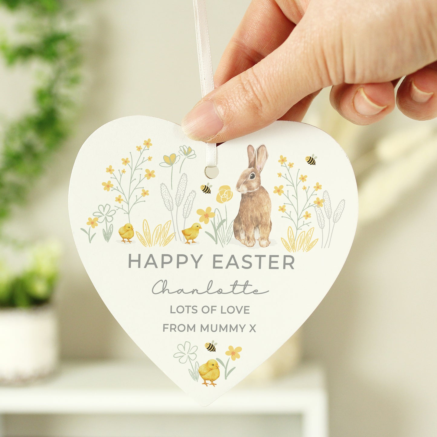 Personalised Spring Bunny Wooden Heart Ornament - image 2
