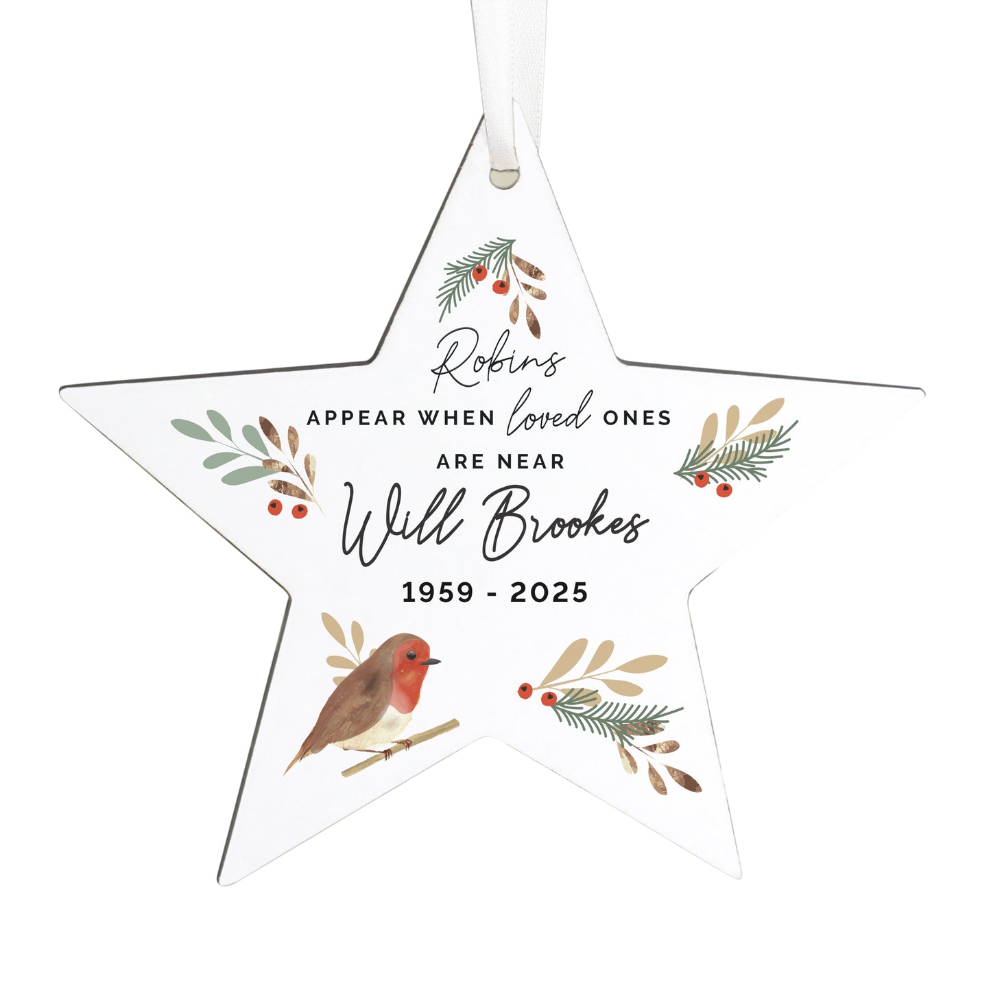 Personalised Robin Memorial Christmas Star Ornament – Bereavement Christmas Gift - image 4