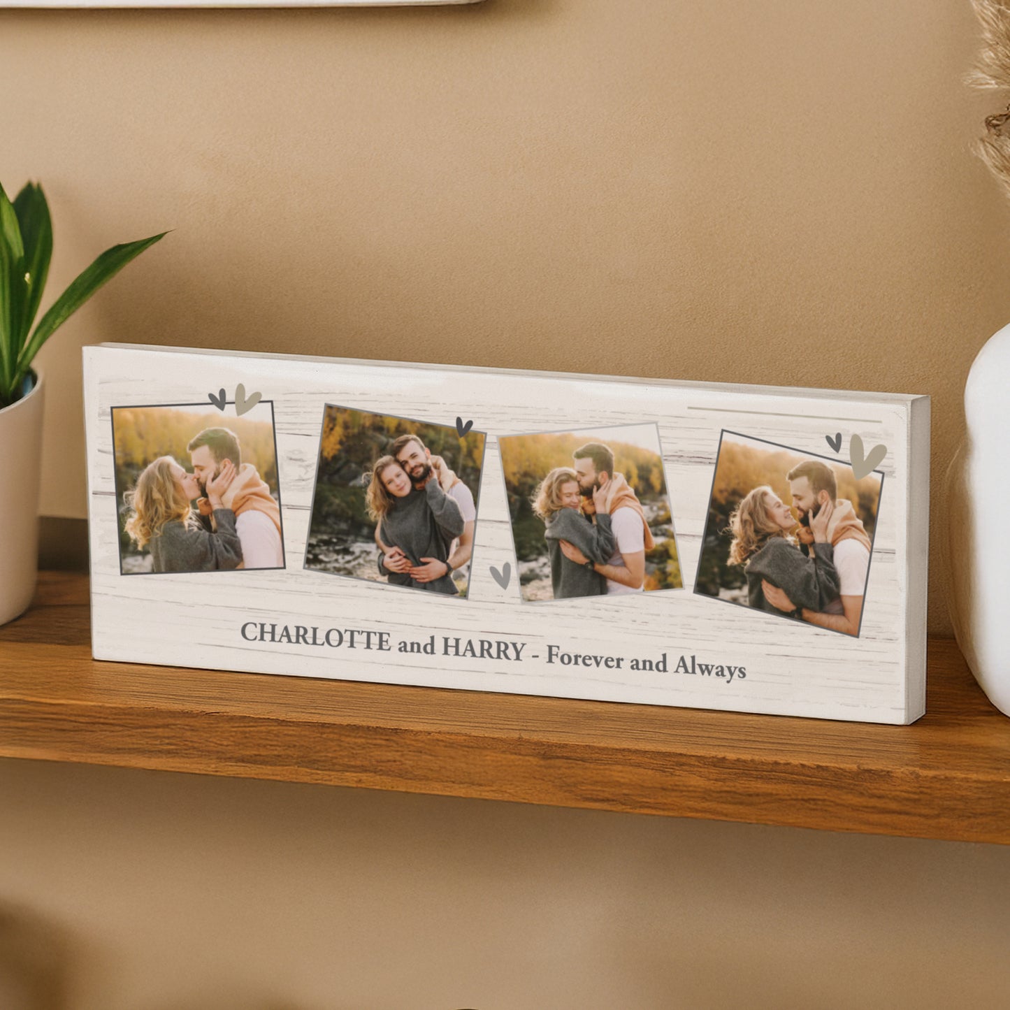 Personalised Photo Upload Hearts Mantel Block – Valentine's Day Anniversary Gift - image 4