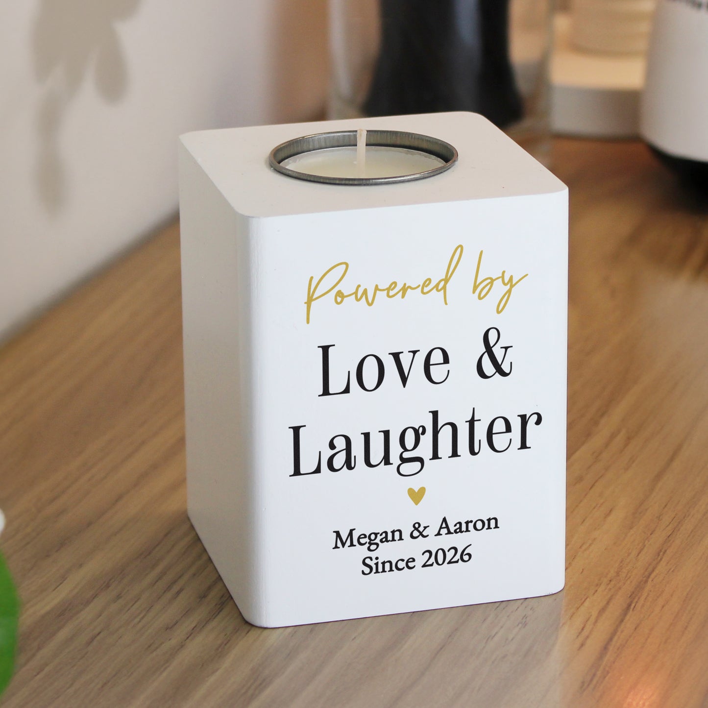 Personalised Black and Gold Free Text White Wooden Tealight – Any Occasion - image 3