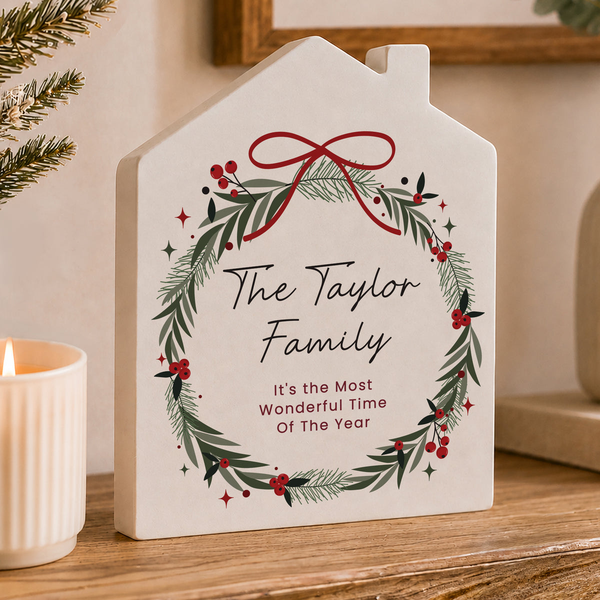 Personalised Green Christmas Wreath House Ornament from Heartfelt Gifts