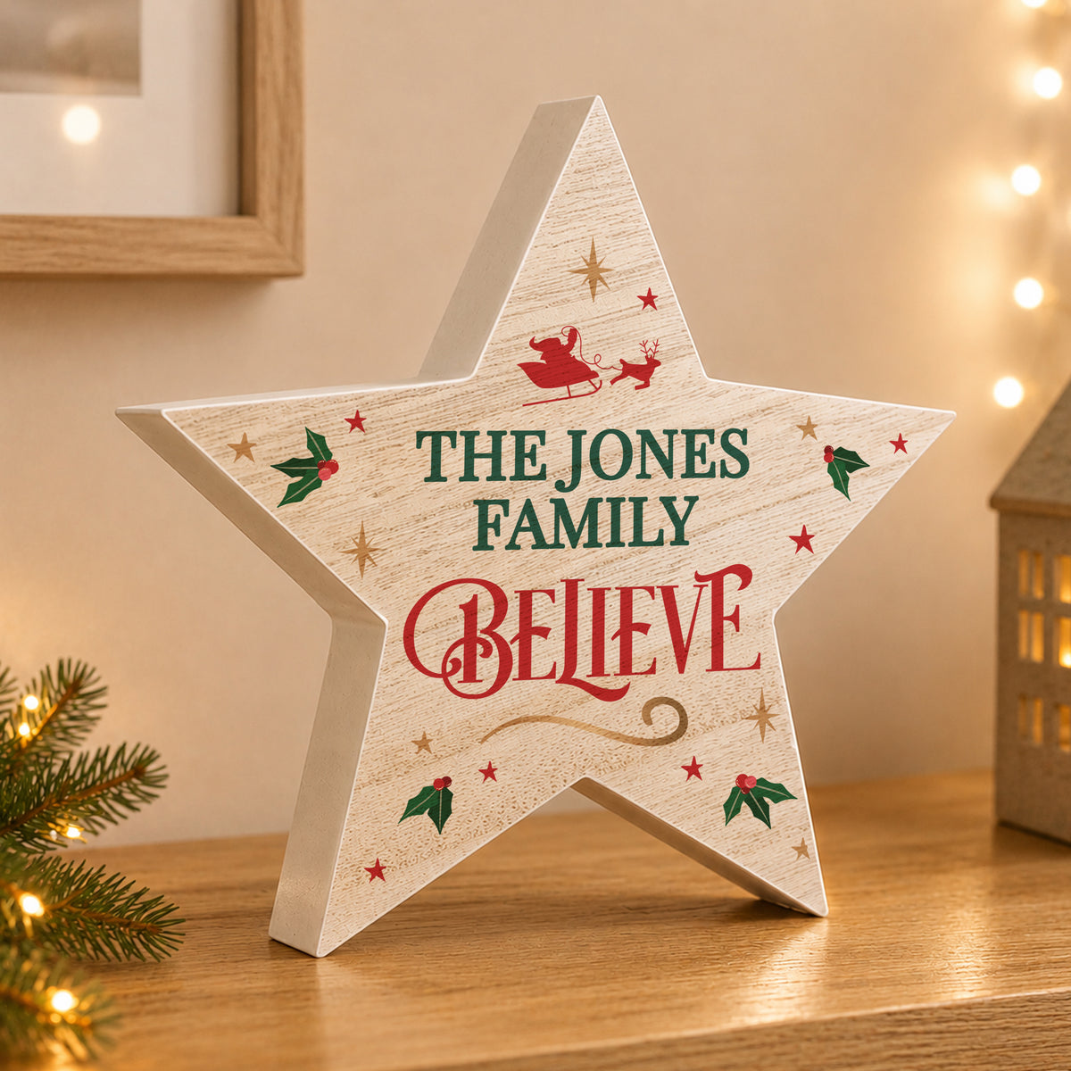 Personalised Believe Wooden Star Ornament from Heartfelt Gifts