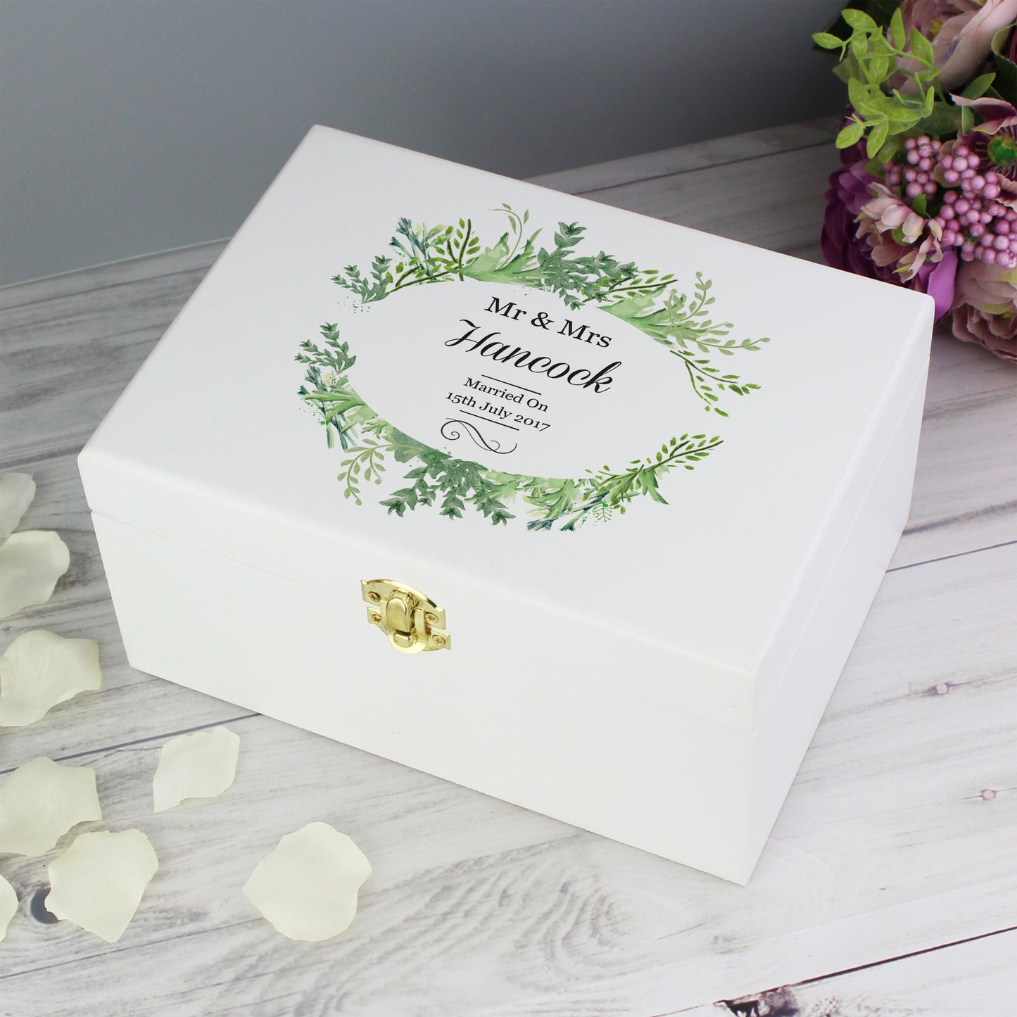 Personalised Fresh Botanical White Wooden Keepsake Box - image 7