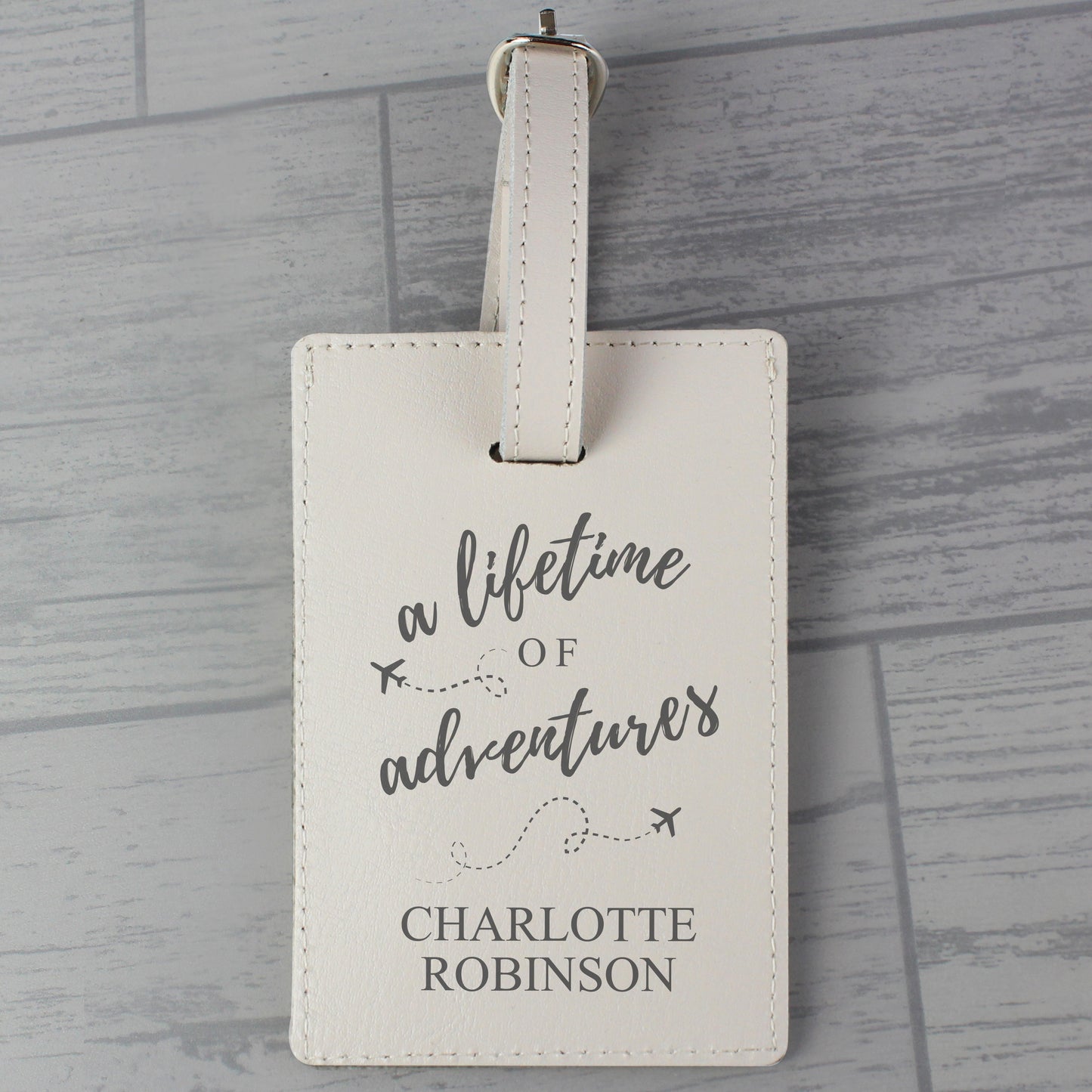Personalised 'Lifetime of Adventures' Cream Luggage Tag - image 5
