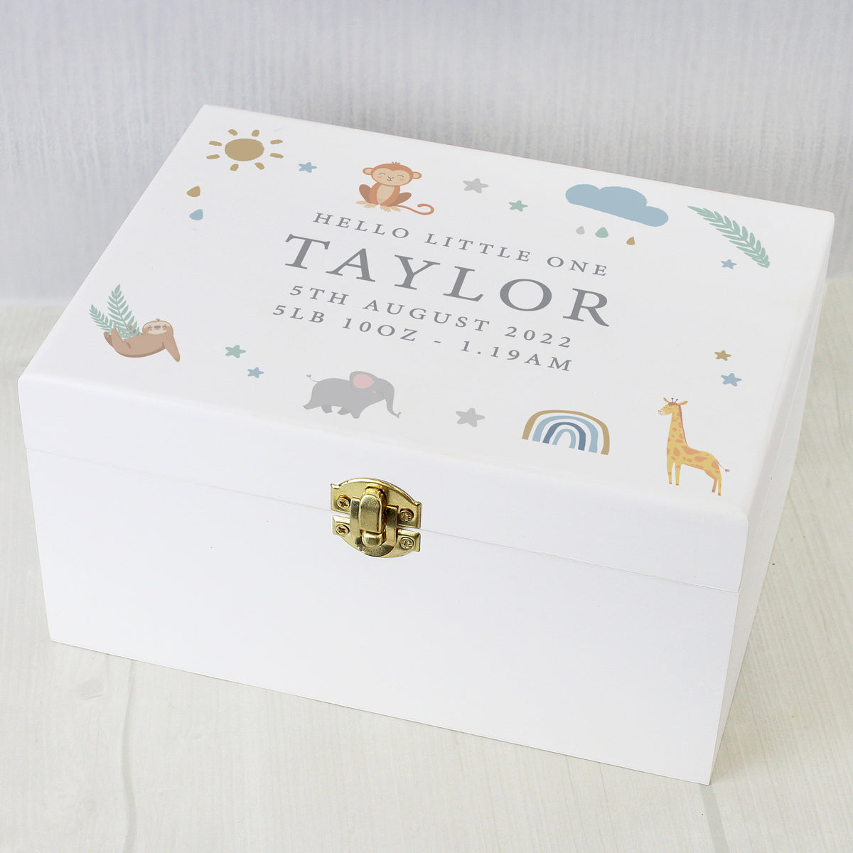 Personalised Safari Animals White Wooden Keepsake Box - image 7