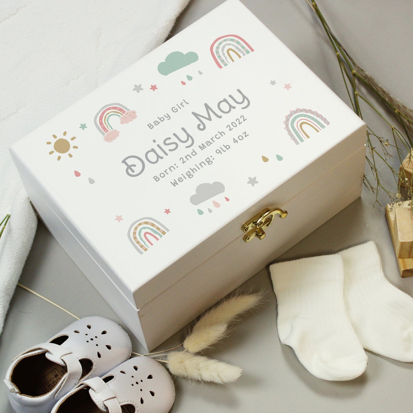 Personalised Rainbow White Wooden Keepsake Box - image 8