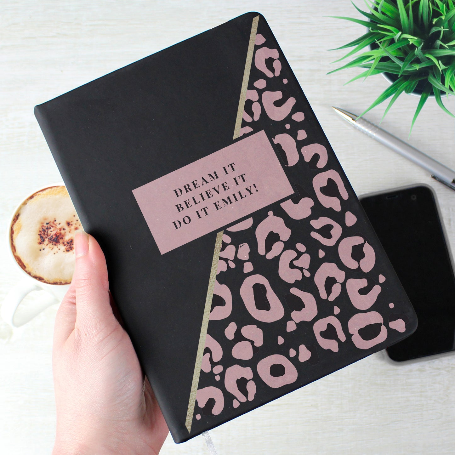 Personalised Leopard Print Black Hardback Notebook - image 4