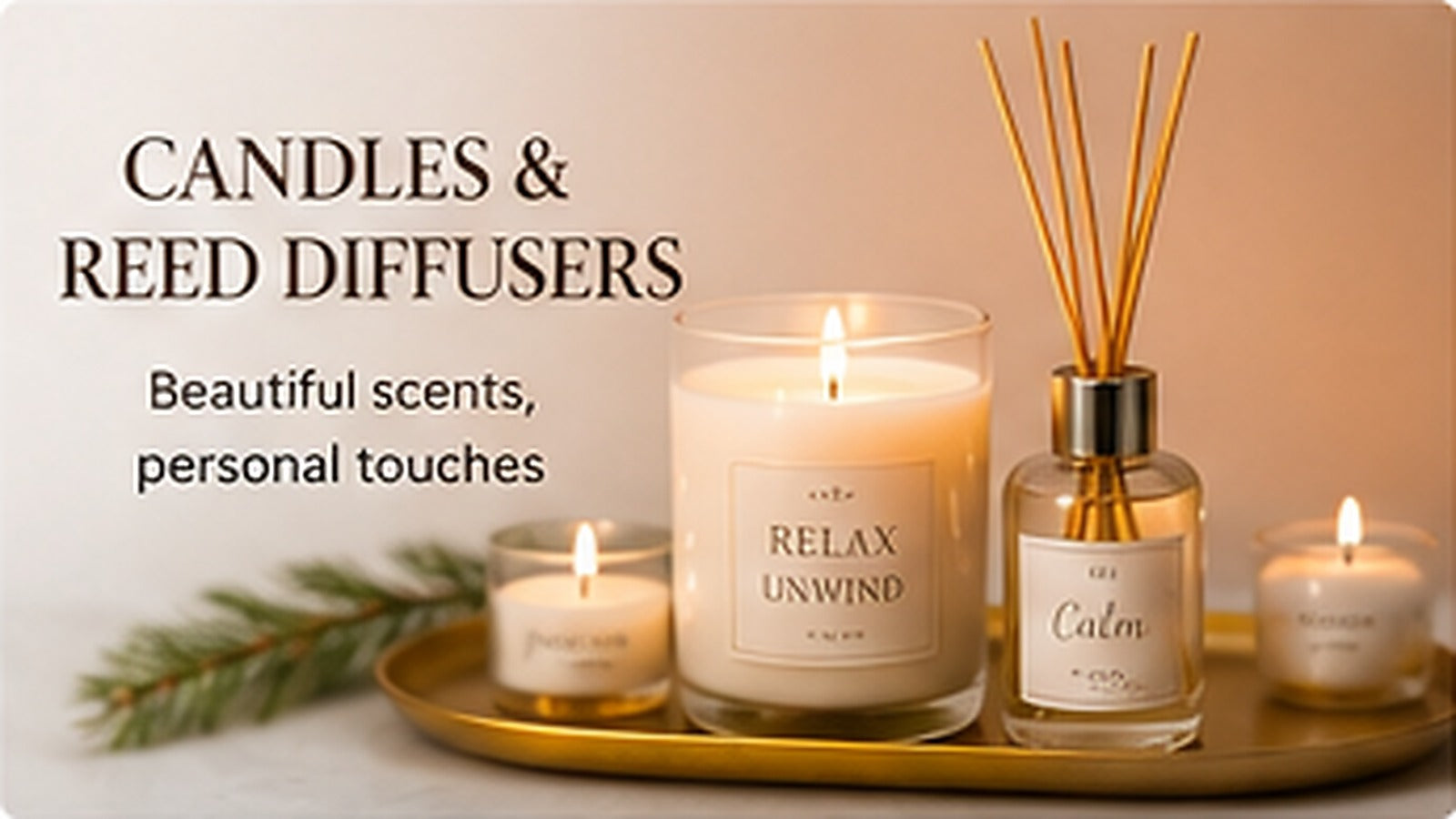 Candles and reed diffusers collection banner for Heartfelt Gifts