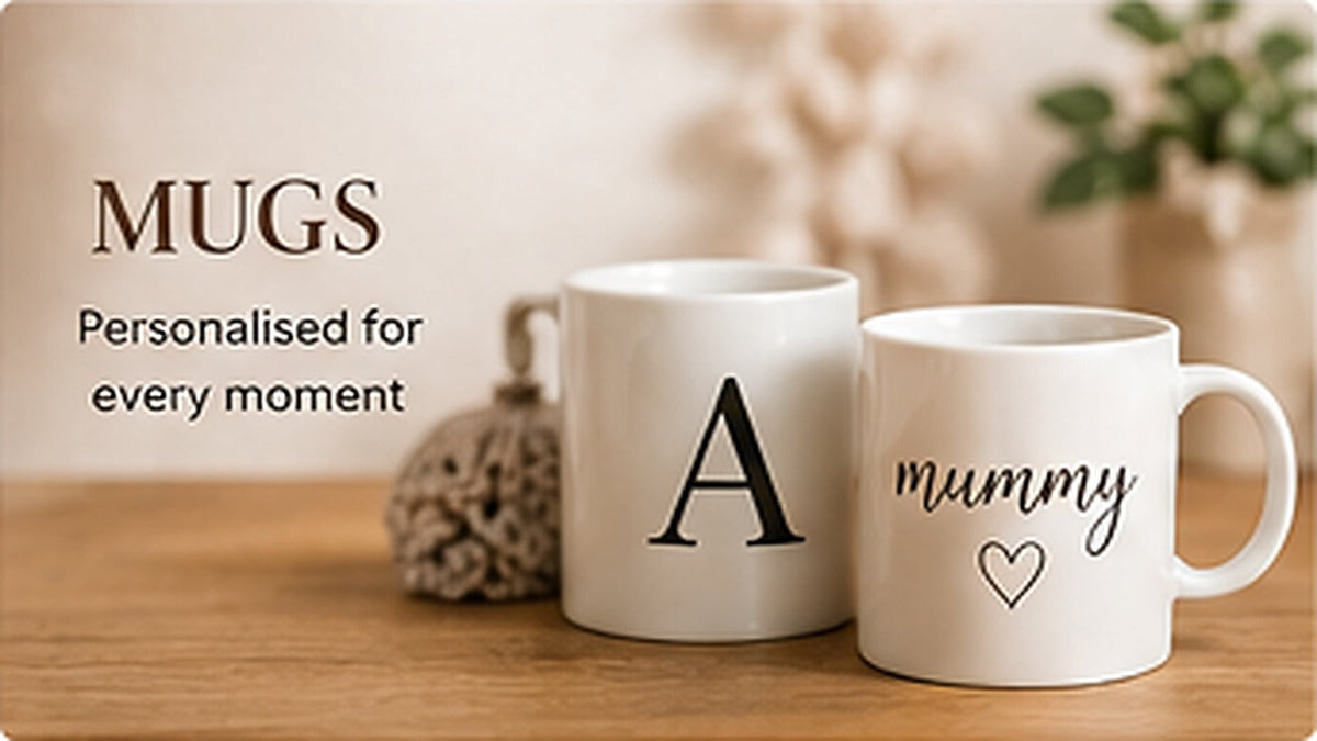 Personalised mugs collection banner for Heartfelt Gifts