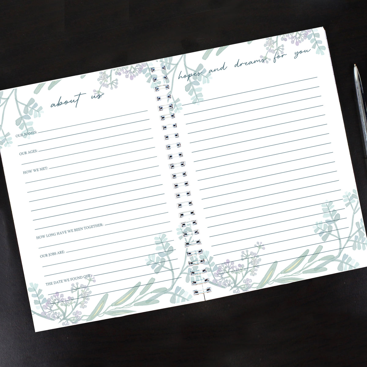 Open personalised From Bump to Baby journal with prompted memory pages
