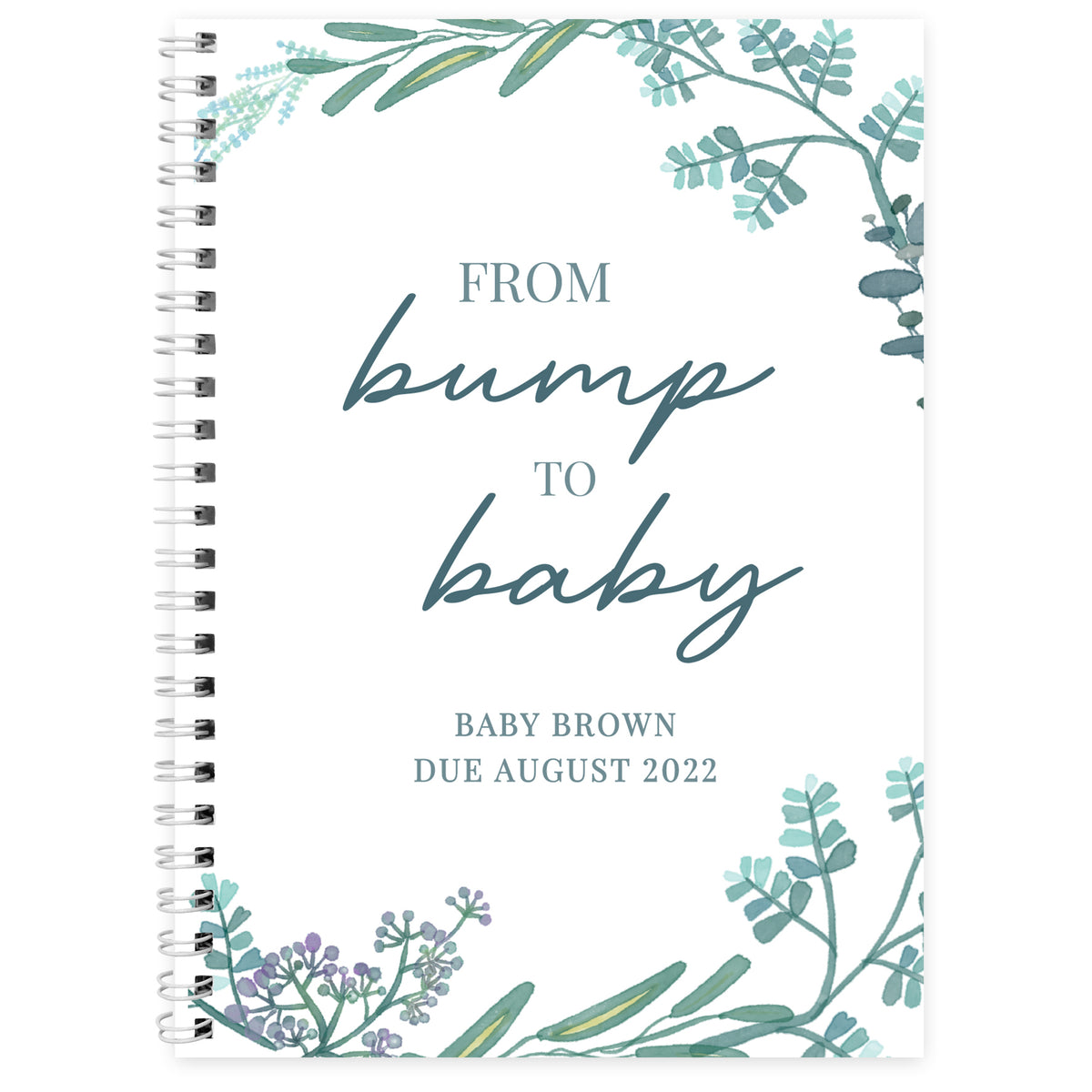 Personalised floral From Bump to Baby A5 journal front cover