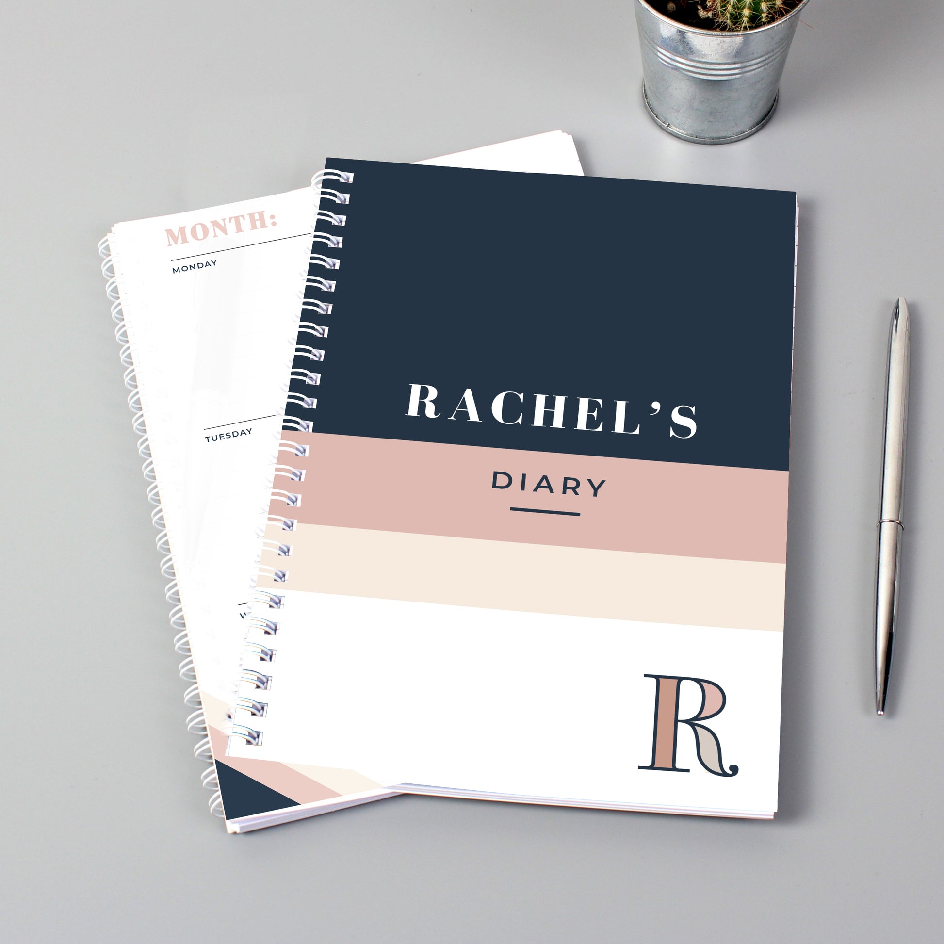 Personalised Free Text Navy & Blush A5 Diary from Heartfelt Gifts