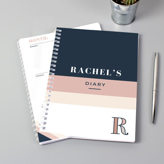 Personalised Free Text Navy & Blush A5 Diary from Heartfelt Gifts