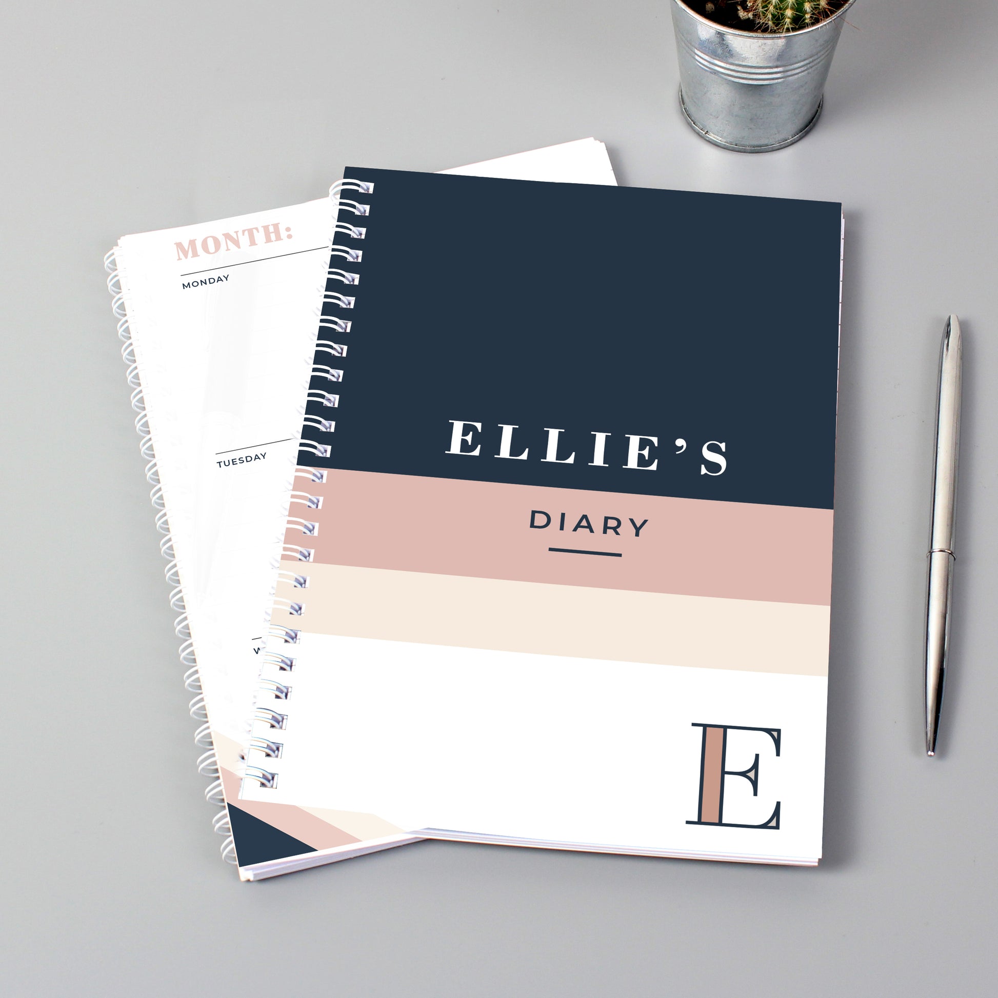 Personalised Free Text Navy & Blush A5 Diary - image 2