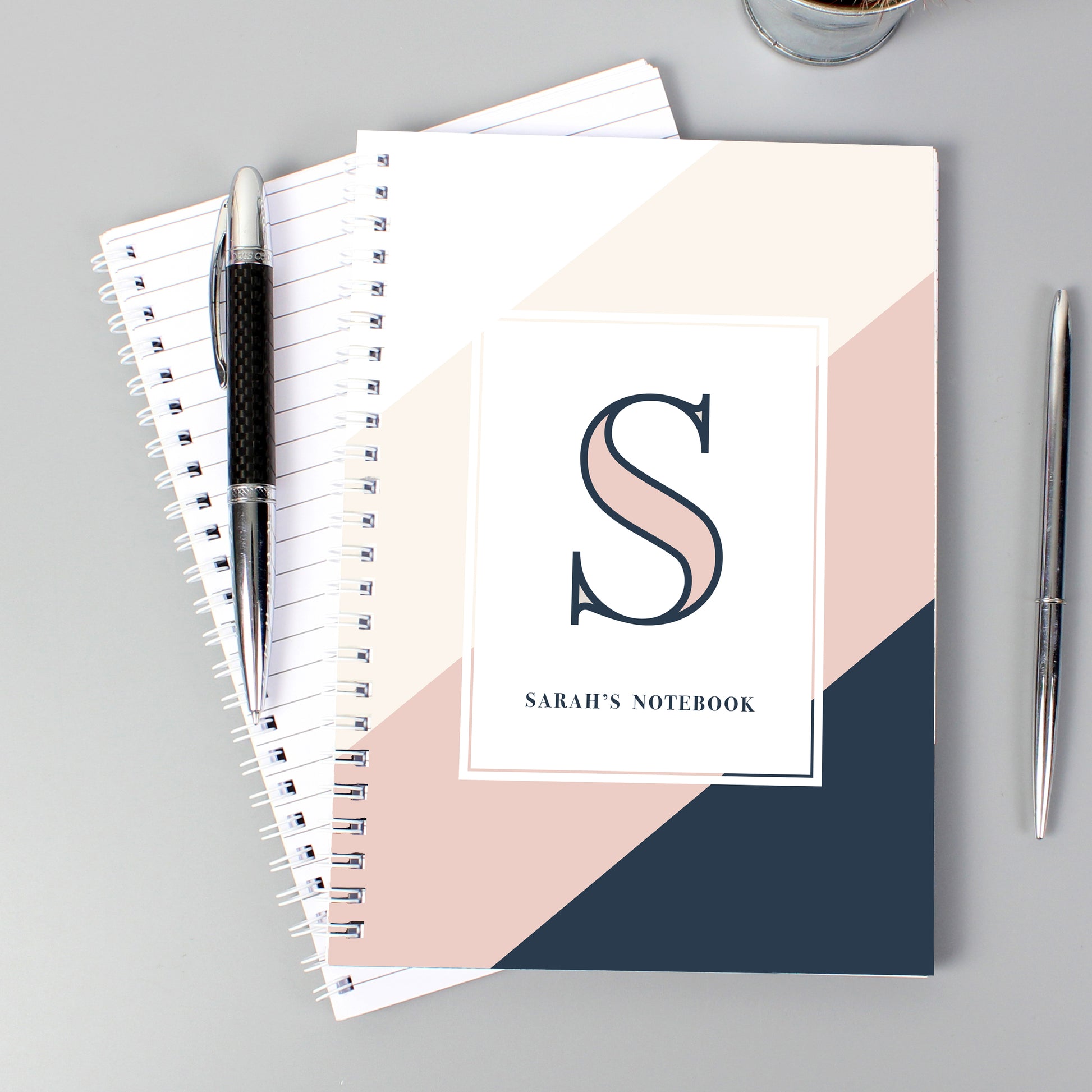 Personalised Free Text Navy & Blush A5 Notebook from Heartfelt Gifts
