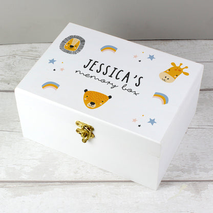 Personalised Safari Animal White Wooden Keepsake Box from Heartfelt Gifts