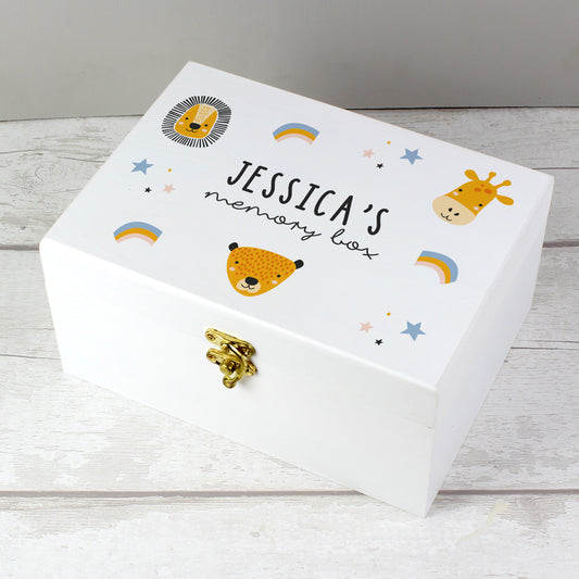 Personalised Safari Animal White Wooden Keepsake Box from Heartfelt Gifts